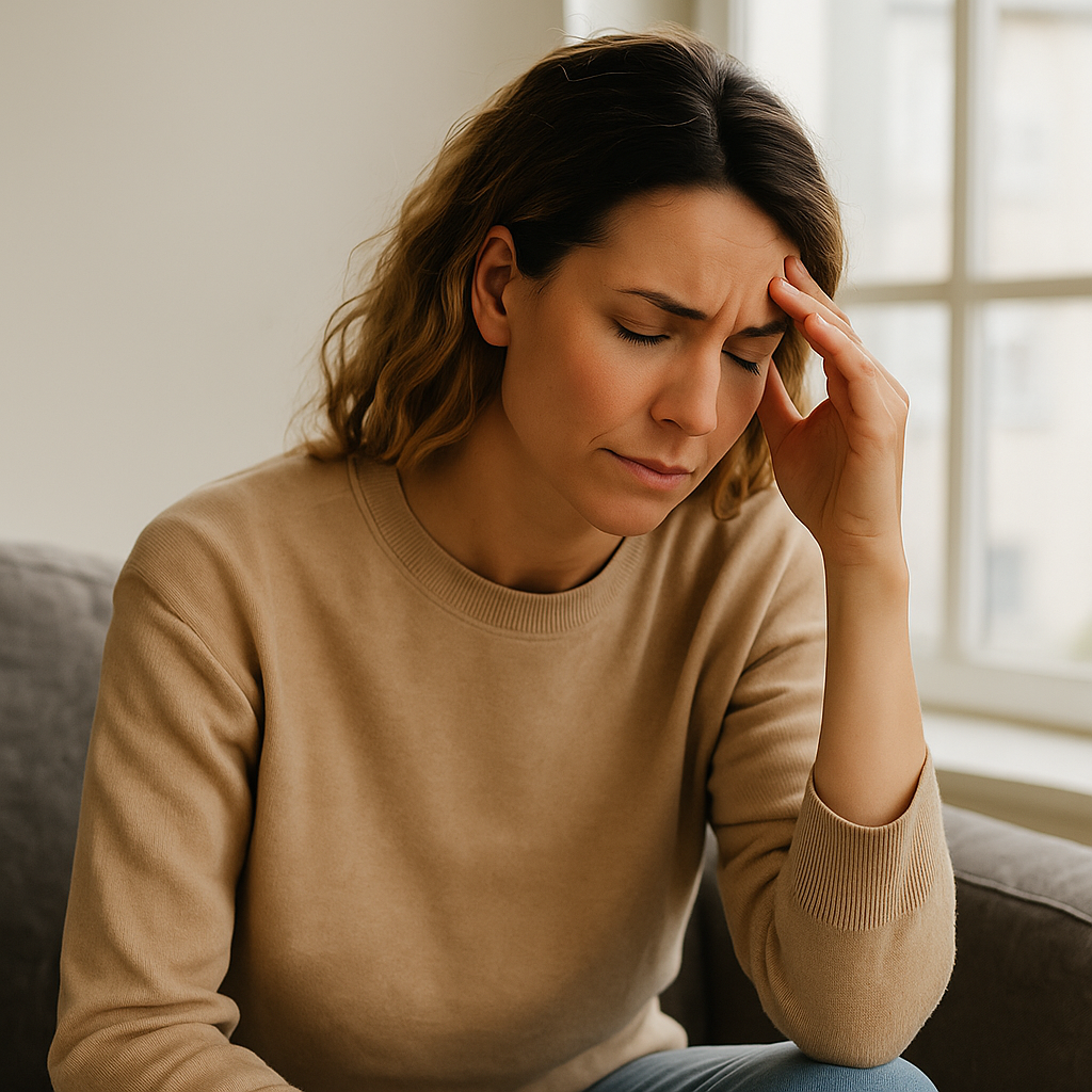 Woman with Headache in Soft Light